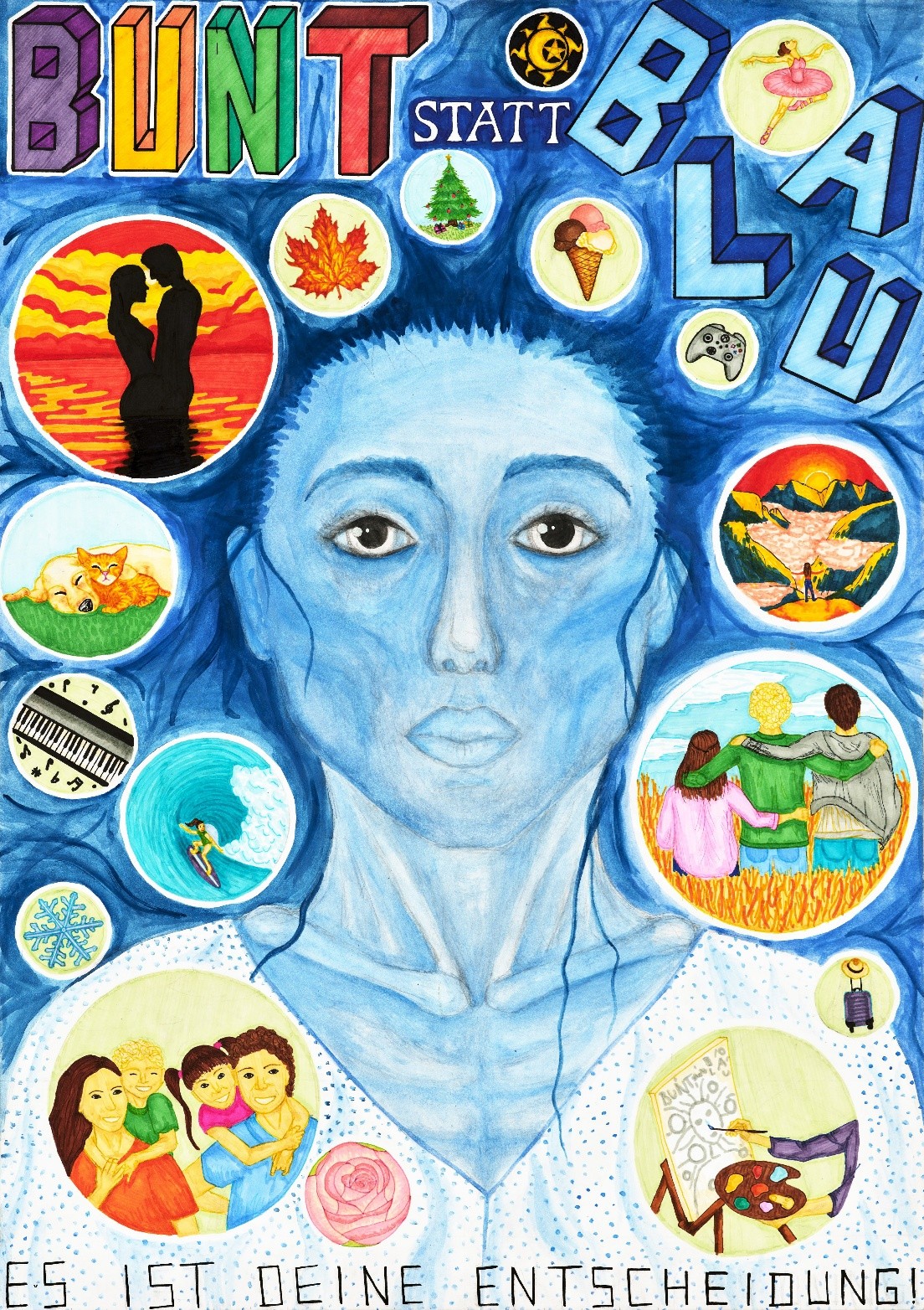Preisträgerin des Plakatwettbewerbs „bunt statt blau – Kunst gegen Komasaufen“ vom Scholl!